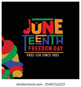 Juneteenth Free-ish Since June 19, 1865. colorful text on a black background. Juneteenth concept. Flat vector illustration.