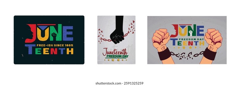 Juneteenth Free-ish Since June 19, 1865. Emancipation Day in America. Commemorating African-American Independence Day. Juneteenth concept. Set flat vector illustration.