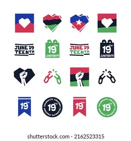 Juneteenth Graphics Collection. June 19th, Freedom Day. Holiday in The United States. Black Culture Holiday Designs and Icons, Vector Set on Isolated Background