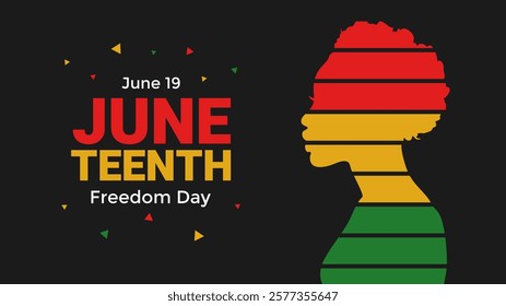 Juneteenth greeting with afro woman on black background