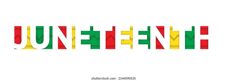 Juneteenth greeting card. African - american Independence day. White text in red green yellow frame on white background. Freedom Day vector concept.