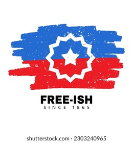 10 de junio tarjeta de felicitación. Bandera roja y azul texturada del 19 de junio. Día de la Independencia Nacional Africano-Estadounidense, Día de la Libertad. Es libre desde 1865. Ilustración vectorial aislada en fondo blanco.