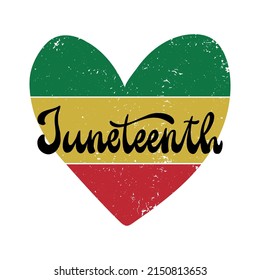 Juneteenth hand lettering quote deocrated with textured heart on the background. Good for posters, prints, cards, stickers, sublimations, signs, apparel decor, etc. EPS 10