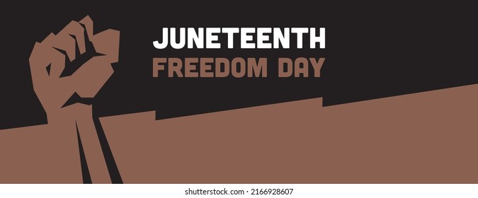 Juneteenth Holiday Wide Landscape Banner. June 19th Freedom Day, Black Culture Celebration. Raised Fist Flat Design Illustration of Black And Brown Color.