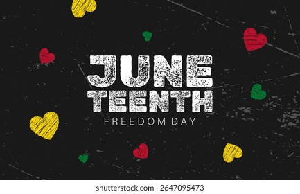 Design de plano de fundo horizontal Juneteenth apresentando corações em cores negrito. Perfeito para honrar a libertação e a unidade.