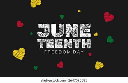 Design de plano de fundo horizontal Juneteenth apresentando corações em cores negrito. Perfeito para honrar a libertação e a unidade.