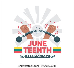 Juneteenth. Illustration Of Breaking Chains And Flag