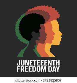 La ilustración de Juneteenth presenta perfiles en capas que simbolizan la libertad y la rica herencia de los afroamericanos.