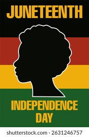 Juneteenth Independence Day artwork with African woman silhouette and flag colors symbolizing African American history and emancipation celebration