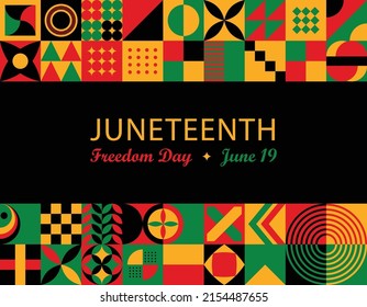 Juneteenth Independence Day Background. Black History Month. Freedom or Emancipation day. Annual American holiday June 19 poster. Horizontal banner vector illustration. Neo Geometric pattern concept 