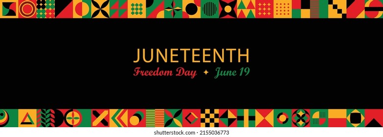  Juneteenth Independence Day Background. Black History Month. Freedom or Emancipation day. American holiday June 19. Horizontal website header banner vector illustration. Neo Geometric pattern concept