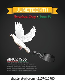 Juneteenth Independence Day Background. Black History Month. Freedom or Emancipation day. Annual American holiday June 19 poster. Horizontal banner vector illustration. Bird free from shackles concept