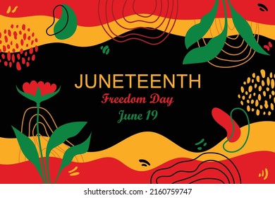 Juneteenth Independence Day Background. Black History Month. Freedom or Emancipation day. Annual American holiday June 19 poster. Horizontal banner vector illustration. Doodle abstract pattern concept