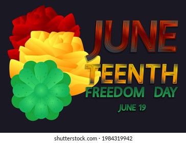 Decimoctavo Día de la Independencia de junio. Hermosas letras para el Día de la Libertad o la Emancipación con flores. Vector de la festividad norteamericana, celebrada el 19 de junio.