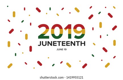 Juneteenth Independence Day. Freedom or Emancipation day. Annual american holiday, celebrated in June 19. African-American history and heritage. Poster, greeting card, banner and background. Vector