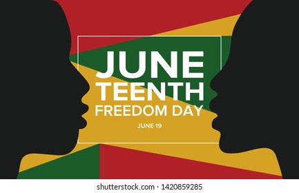 Juneteenth Independence Day. Freedom or Emancipation day. Annual american holiday, celebrated in June 19. African-American history and heritage. Poster, greeting card, banner and background. Vector