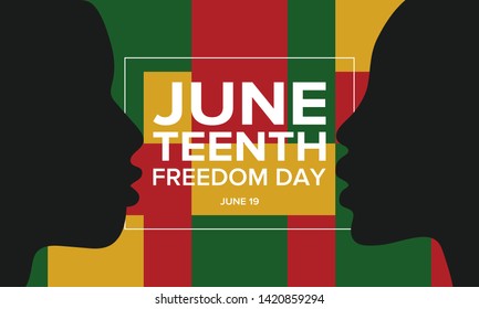 Juneteenth Independence Day. Freedom or Emancipation day. Annual american holiday, celebrated in June 19. African-American history and heritage. Poster, greeting card, banner and background. Vector