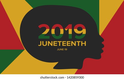 Juneteenth Independence Day. Freedom or Emancipation day. Annual american holiday, celebrated in June 19. African-American history and heritage. Poster, greeting card, banner and background. Vector
