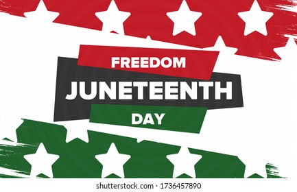 Juneteenth Independence Day. Freedom or Emancipation day. Annual american holiday, celebrated in June 19. African-American history and heritage. Poster, greeting card, banner and background. Vector