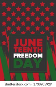 Juneteenth Independence Day. Freedom or Emancipation day. Annual american holiday, celebrated in June 19. African-American history and heritage. Poster, greeting card, banner and background. Vector