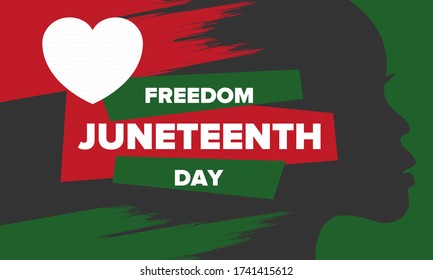 Juneteenth Independence Day. Freedom or Emancipation day. Annual american holiday, celebrated in June 19. African-American history and heritage. Poster, greeting card, banner and background. Vector