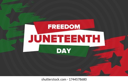 Juneteenth Independence Day. Freedom or Emancipation day. Annual american holiday, celebrated in June 19. African-American history and heritage. Poster, greeting card, banner and background. Vector