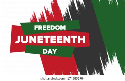 Juneteenth Independence Day. Freedom or Emancipation day. Annual american holiday, celebrated in June 19. African-American history and heritage. Poster, greeting card, banner and background. Vector