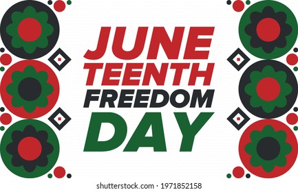 Juneteenth Independence Day. Freedom or Emancipation day. Annual american holiday, celebrated in June 19. African-American history and heritage. Poster, greeting card, banner and background. Vector