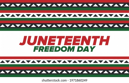 Juneteenth Independence Day. Freedom or Emancipation day. Annual american holiday, celebrated in June 19. African-American history and heritage. Poster, greeting card, banner and background. Vector