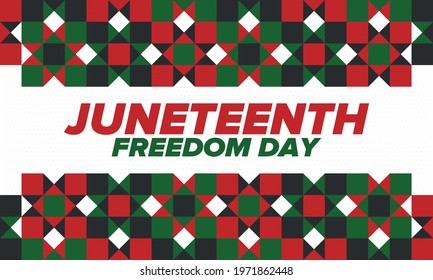 Juneteenth Independence Day. Freedom or Emancipation day. Annual american holiday, celebrated in June 19. African-American history and heritage. Poster, greeting card, banner and background. Vector