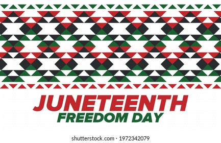 Juneteenth Independence Day. Freedom or Emancipation day. Annual american holiday, celebrated in June 19. African-American history and heritage. Poster, greeting card, banner and background. Vector