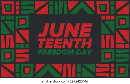 Juneteenth Independence Day. Freedom or Emancipation day. Annual american holiday, celebrated in June 19. African-American history and heritage. Poster, greeting card, banner and background. Vector