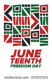 Juneteenth Independence Day. Freedom or Emancipation day. Annual american holiday, celebrated in June 19. African-American history and heritage. Poster, greeting card, banner and background. Vector