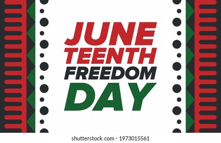 Juneteenth Independence Day. Freedom or Emancipation day. Annual american holiday, celebrated in June 19. African-American history and heritage. Poster, greeting card, banner and background. Vector