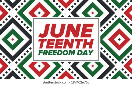 Juneteenth Independence Day. Freedom or Emancipation day. Annual american holiday, celebrated in June 19. African-American history and heritage. Poster, greeting card, banner and background. Vector