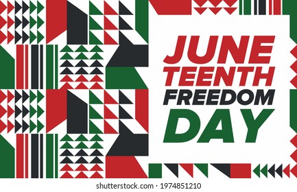 Juneteenth Independence Day. Freedom or Emancipation day. Annual american holiday, celebrated in June 19. African-American history and heritage. Poster, greeting card, banner and background. Vector