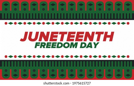 Juneteenth Independence Day. Freedom or Emancipation day. Annual american holiday, celebrated in June 19. African-American history and heritage. Poster, greeting card, banner and background. Vector