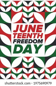 Juneteenth Independence Day. Freedom or Emancipation day. Annual american holiday, celebrated in June 19. African-American history and heritage. Poster, greeting card, banner and background. Vector