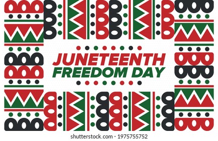 Juneteenth Independence Day. Freedom or Emancipation day. Annual american holiday, celebrated in June 19. African-American history and heritage. Poster, greeting card, banner and background. Vector