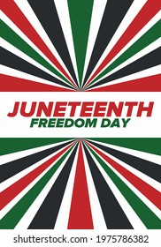 Juneteenth Independence Day. Freedom or Emancipation day. Annual american holiday, celebrated in June 19. African-American history and heritage. Poster, greeting card, banner and background. Vector