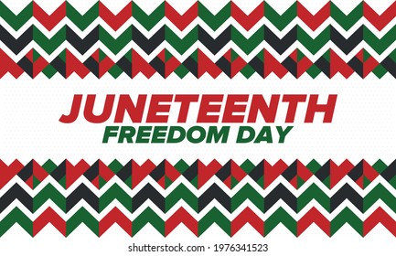 Juneteenth Independence Day. Freedom or Emancipation day. Annual american holiday, celebrated in June 19. African-American history and heritage. Poster, greeting card, banner and background. Vector