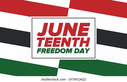 Juneteenth Independence Day. Freedom or Emancipation day. Annual american holiday, celebrated in June 19. African-American history and heritage. Poster, greeting card, banner and background. Vector