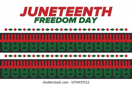 Juneteenth Independence Day. Freedom or Emancipation day. Annual american holiday, celebrated in June 19. African-American history and heritage. Poster, greeting card, banner and background. Vector