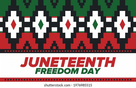 Juneteenth Independence Day. Freedom or Emancipation day. Annual american holiday, celebrated in June 19. African-American history and heritage. Poster, greeting card, banner and background. Vector