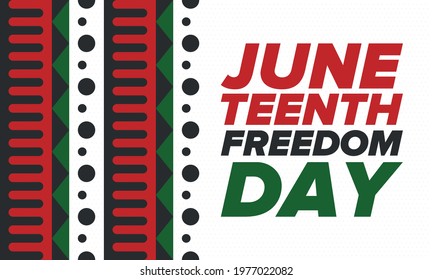 Juneteenth Independence Day. Freedom or Emancipation day. Annual american holiday, celebrated in June 19. African-American history and heritage. Poster, greeting card, banner and background. Vector