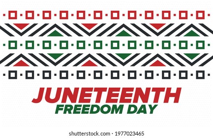 Juneteenth Independence Day. Freedom or Emancipation day. Annual american holiday, celebrated in June 19. African-American history and heritage. Poster, greeting card, banner and background. Vector