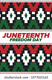 Juneteenth Independence Day. Freedom or Emancipation day. Annual american holiday, celebrated in June 19. African-American history and heritage. Poster, greeting card, banner and background. Vector