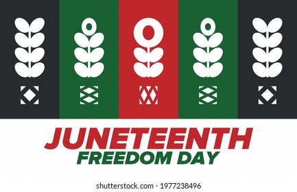 Juneteenth Independence Day. Freedom or Emancipation day. Annual american holiday, celebrated in June 19. African-American history and heritage. Poster, greeting card, banner and background. Vector