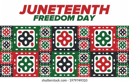 Juneteenth Independence Day. Freedom or Emancipation day. Annual american holiday, celebrated in June 19. African-American history and heritage. Poster, greeting card, banner and background. Vector