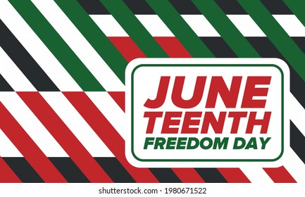 Juneteenth Independence Day. Freedom or Emancipation day. Annual american holiday, celebrated in June 19. African-American history and heritage. Poster, greeting card, banner and background. Vector